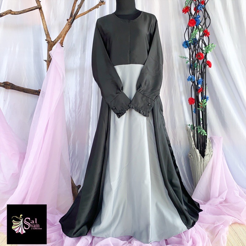 Gamis Velvet Roberto Cavali Murah Syari Polos Dua Warna Hitam Abu Lebar Bawah Payung 4 Meter