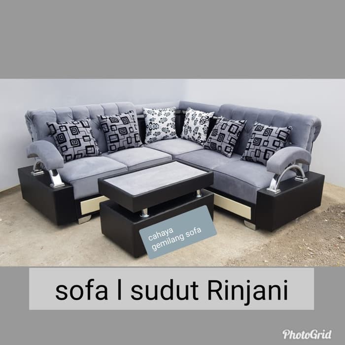 Sofa sudut L Rinjani + Meja + Kaca Free ongkir khusus jabodetabek