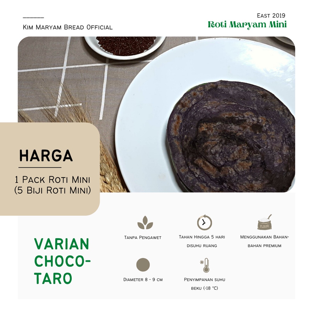 

Roti Maryam/Canai/Cane/Konde Mini Choco-Taro 1 Pack isi 5 pcs