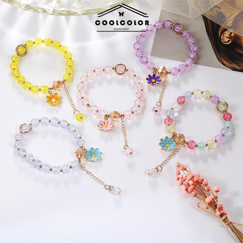 Murah❤️Gelang Manik Kristal Daisy Gelang Liontin Pacar Mahasiswa Perhiasan Gelang Menggemaskan Korea Gaya Fashion Aesthetic Warna-warni Untuk Wanita Perhiasan Aksesoris Hadiah Ulang Tahun Kado