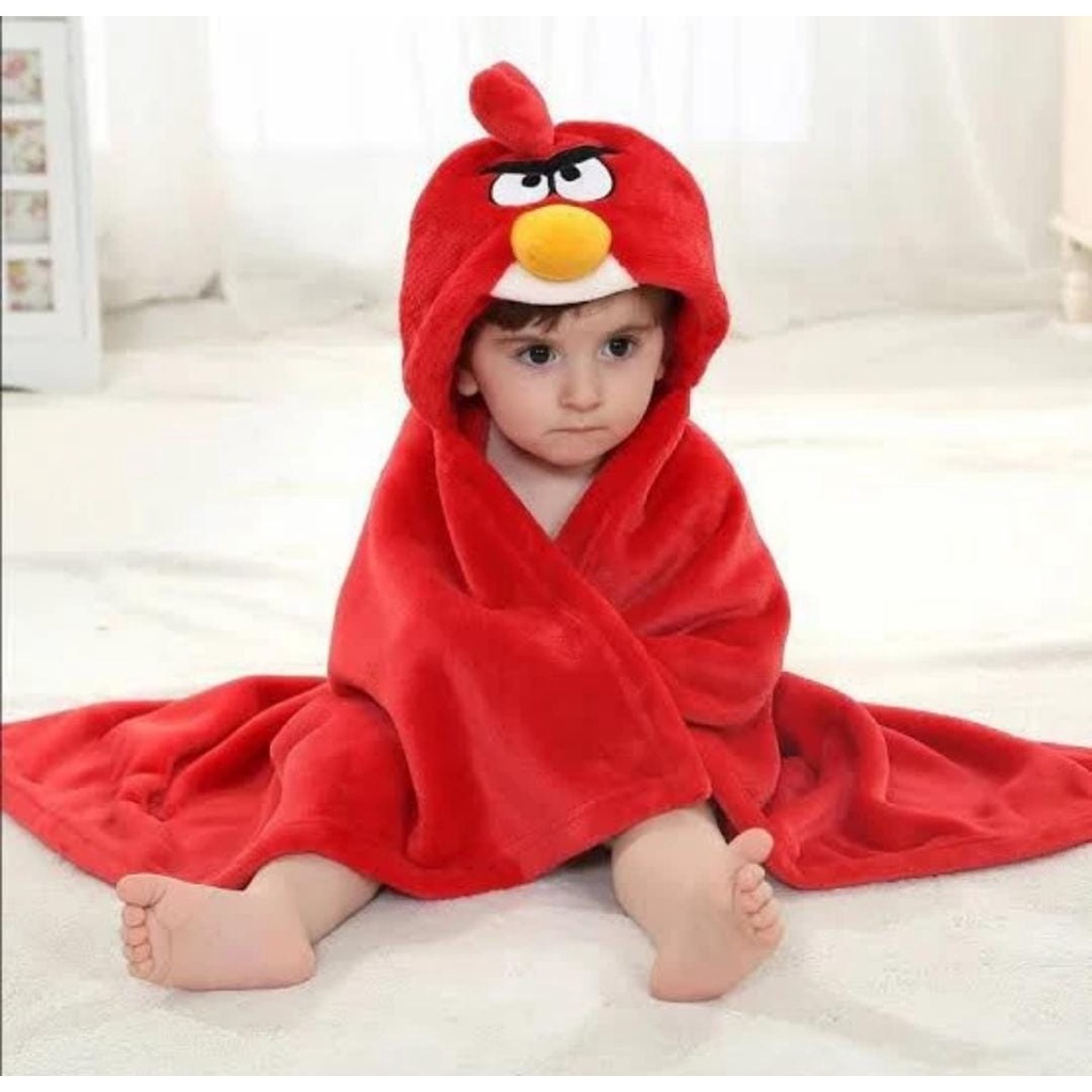 Selimut Bayi Dengan Topi Vallery Quincy Bona Doni Angry Bird Pink Green Owl Panda Cow Doraemon Hello