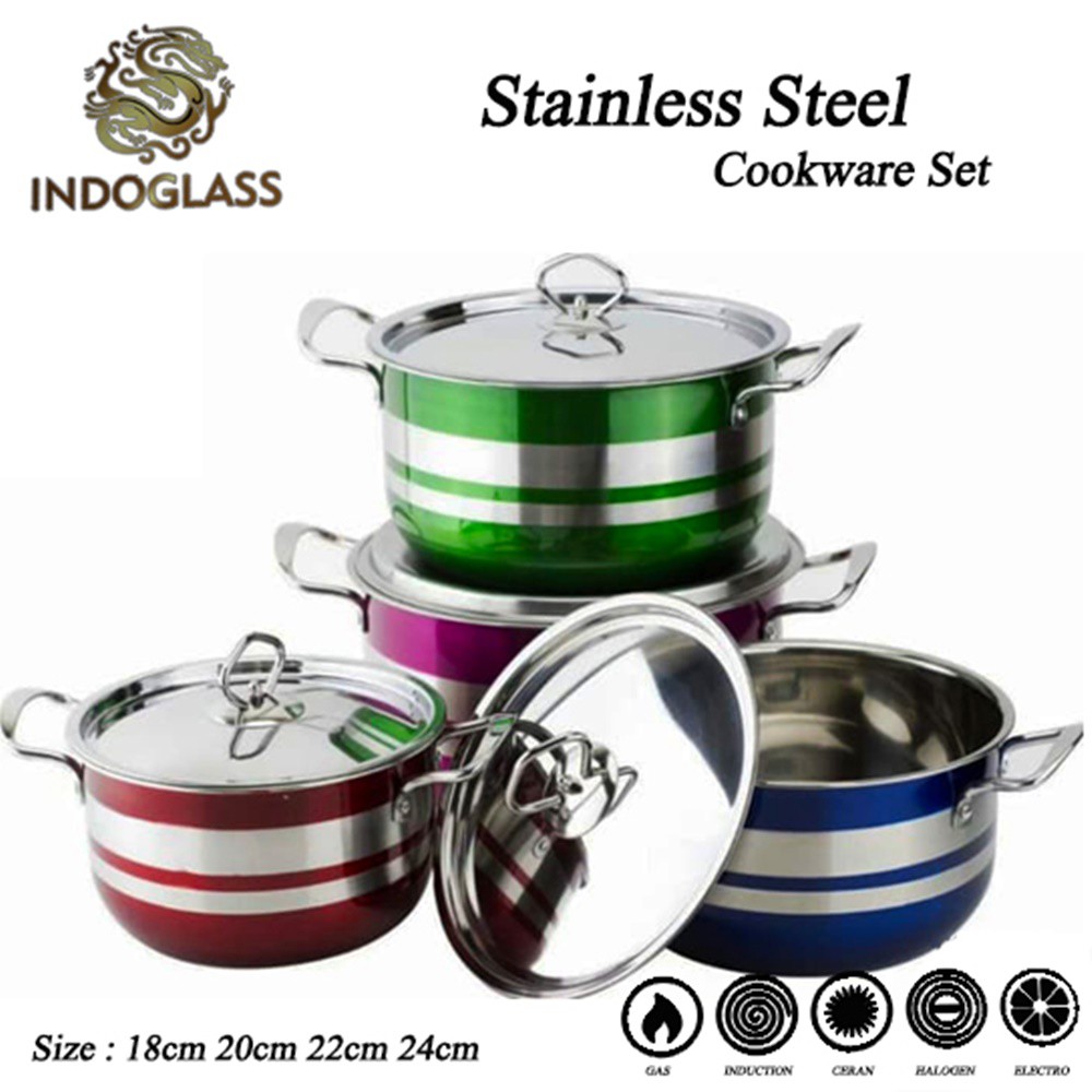 Panci Cookware Set stainless steel 8 pcs Warna / Panci Set / panci tebal berkualitas