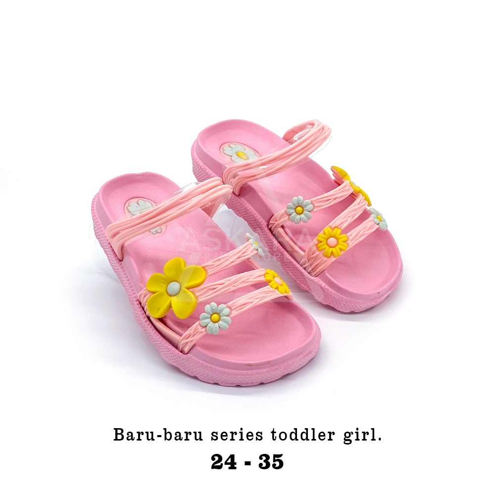 Askara Sandal Anak perempuan bandua tali belakang motif salur bunga