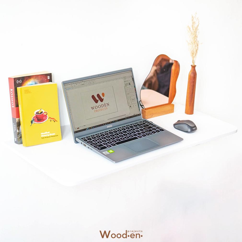 WOODEN PROJECTS MEJA BELAJAR TEMPEL DINDING GANTUNG SERBAGUNA LAPTOP LIPAT KAYU MINIMALIS - MJD PUTI