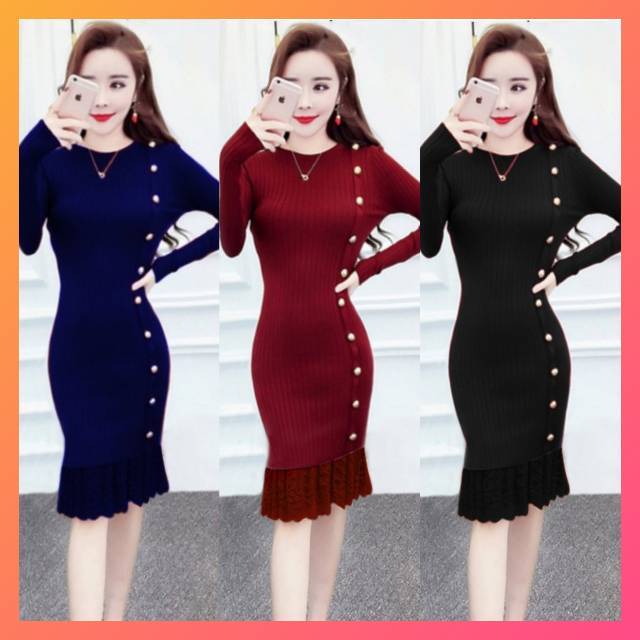 Dress Teen Button BG9 / DRESS / TERUSAN / DRESS RAJUT WANITA KOREA / TERMURAH