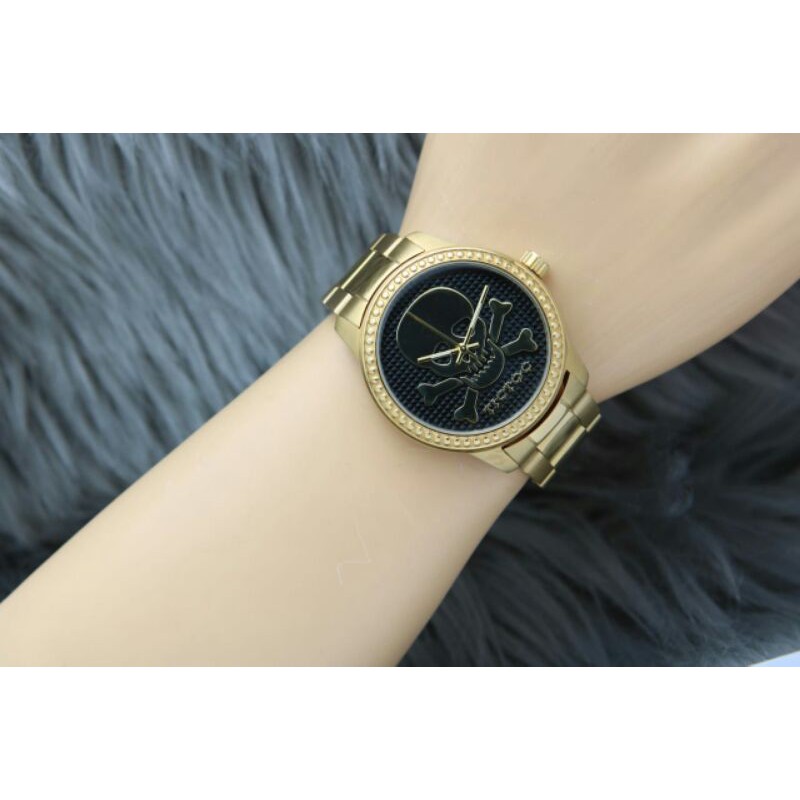 jam tangan wanita/cewek TICTOC SKULL FHASION KUALITAS PREMIUM STRAP STAINLESS STEEL free batrai box