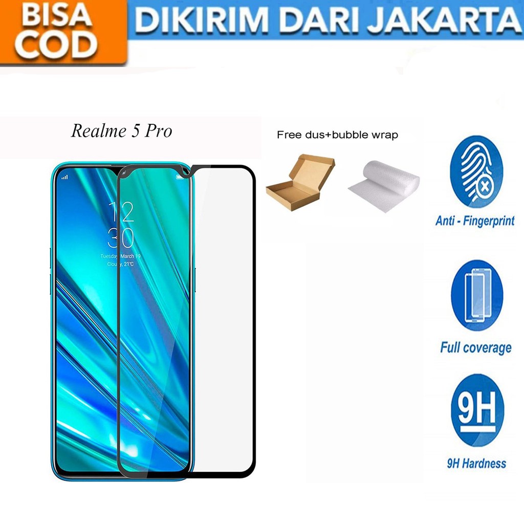 Tempered Glass Screen Protector Anti Gores for Realme 5 Pro[Full Cover/Full Screen]