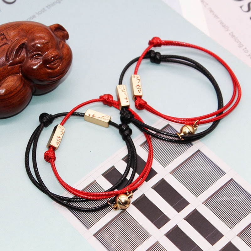 Gelang Pasangan Tali Kepang Jarak Jauh,2 Buah/Set Gelang Magnetik Romantis Hadiah Hari Valentine