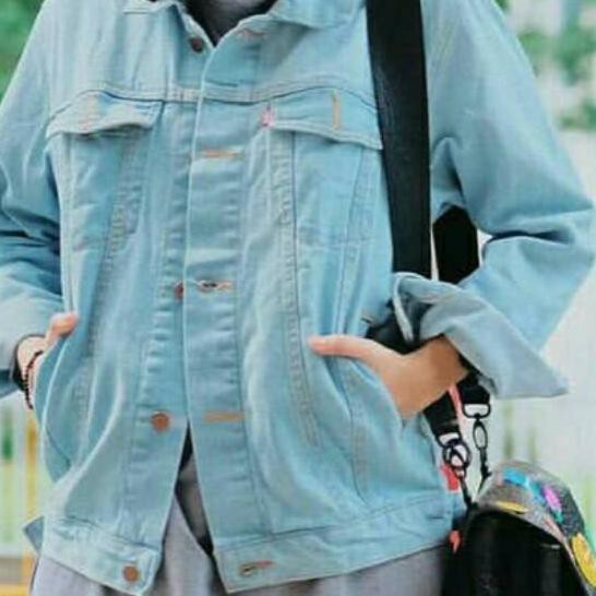 JGH Jaket Jeans Oversize Cewe warna biru pudar 