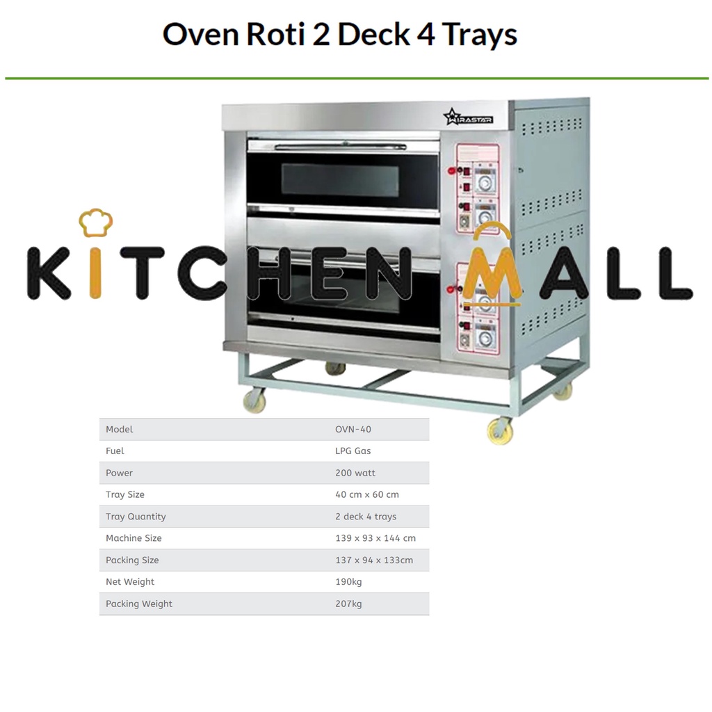 WIRASTAR OVN-40 OVEN KUE DAN ROTI / OVEN 2 DEK 4 LOYANG / OVEN BAKERY