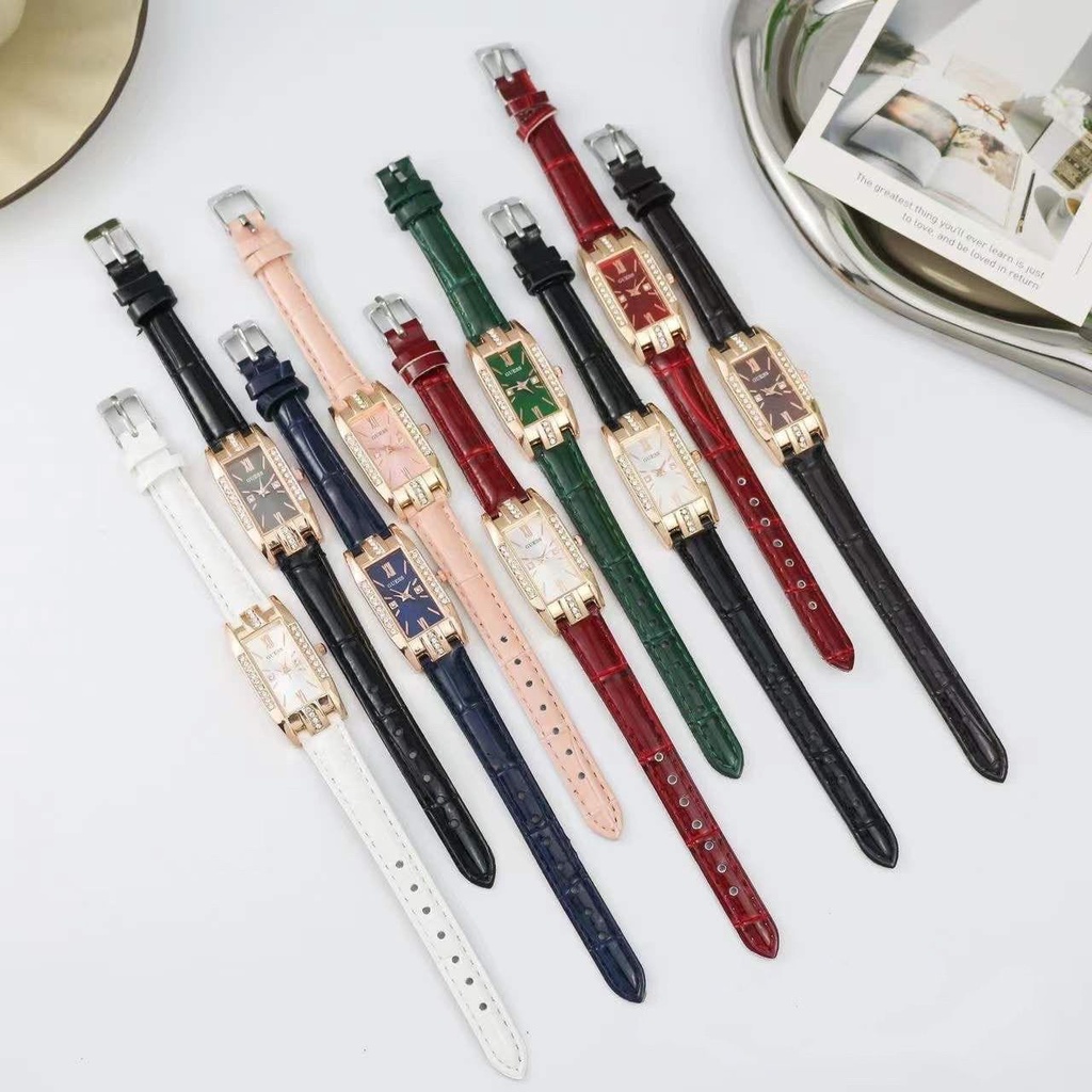 PA Jam Tangan Quartz Strap PU Analog Casual Gaya Retro Wanita Persegi Panjang Watch Korean Fashion RM024