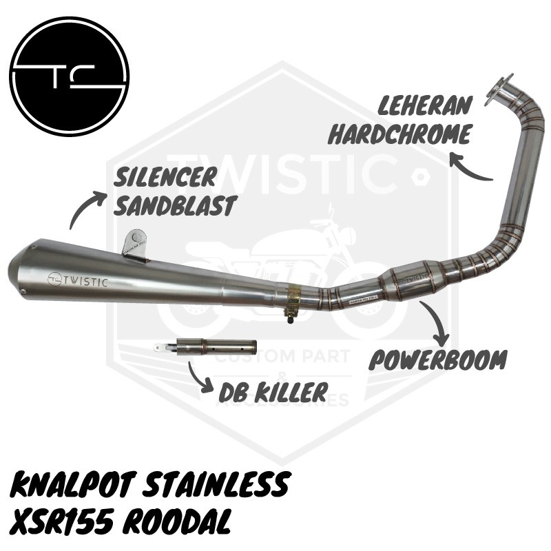 Knalpot Muffler Full System Stainless Roodal Motor Yamaha XSR155 Custom Sandblast Hardchrome