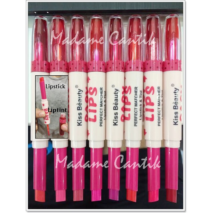 [ 1 SET ISI 8 ] KISS BEAUTY 2IN1 (Lipstick + Liptint)  /LIPTINT / LIPSTICK