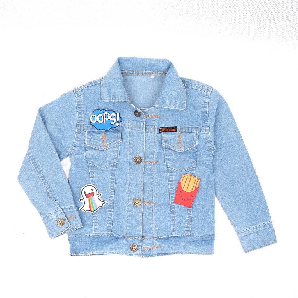 ORIGINAL JAKET JEANS ANAK LAKI LAKI PEREMPUAN JAKET BAYI OOPS BLUE SERIES BORDIR R