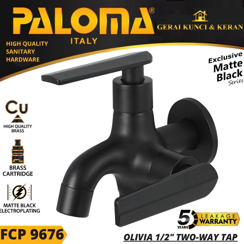 PALOMA FCP 9676 Keran Cabang Shower Bak Mandi Double Tembok Kran Air HITAM BLACK MATTE