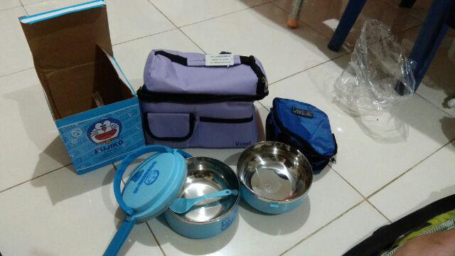Rantang 2 Susun Stainless Model Hello Kiity, Doremon, Rilakumma