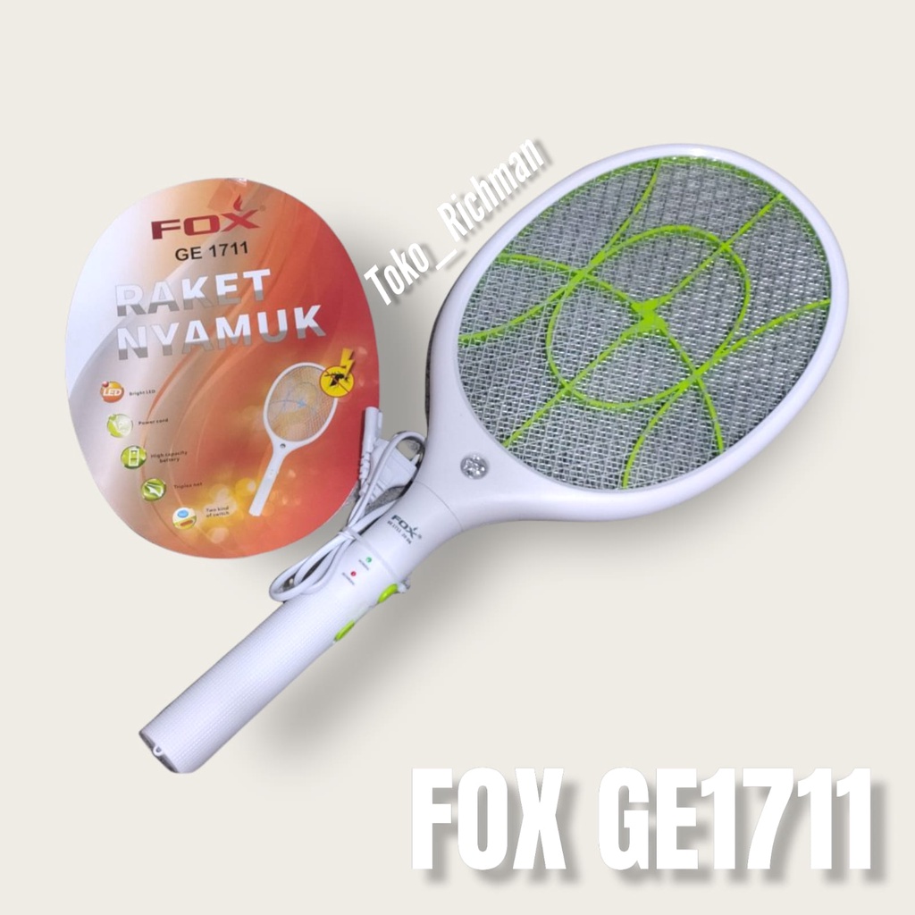 Raket Nyamuk FOX GE1711 With Senter Rechargeable Raket Pembunuh Nyamuk