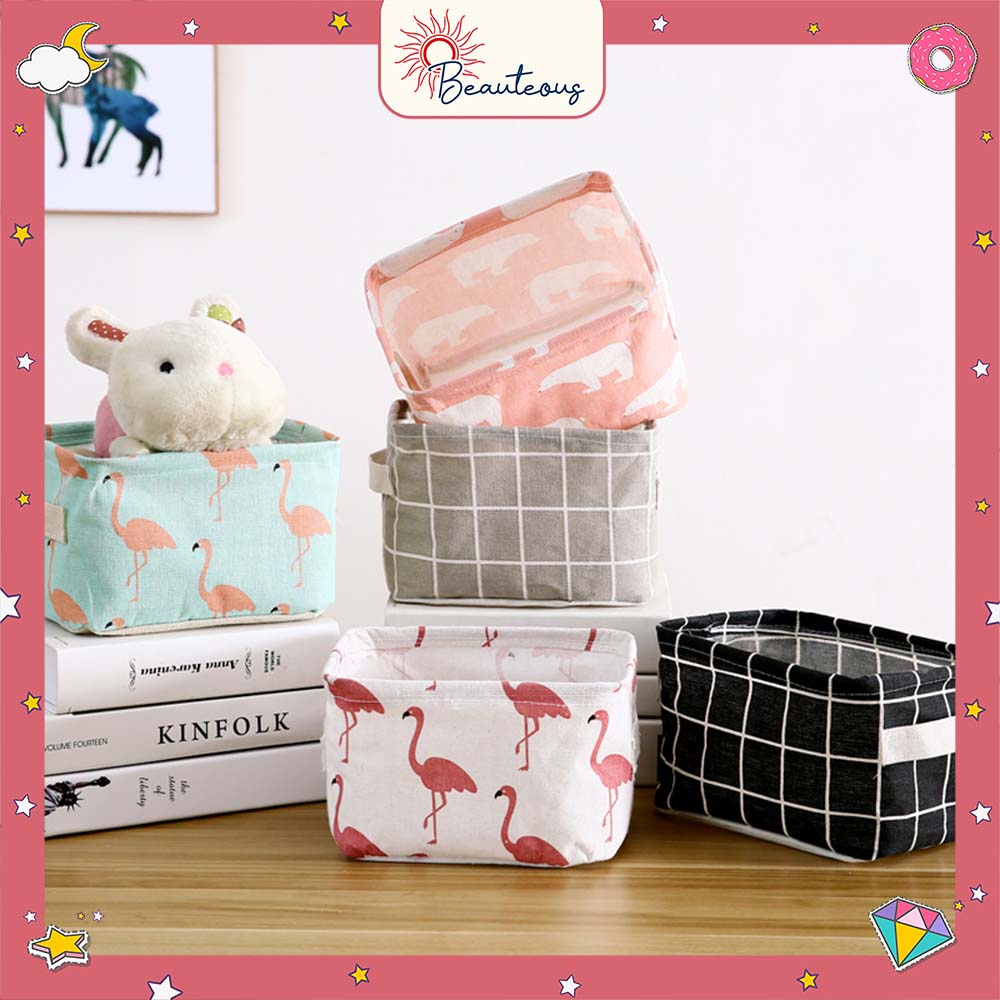 Keranjang Tempat Kosmetik Desktop Storage Multifungsi Organizer Box Kecil Lipat Motif Lucu