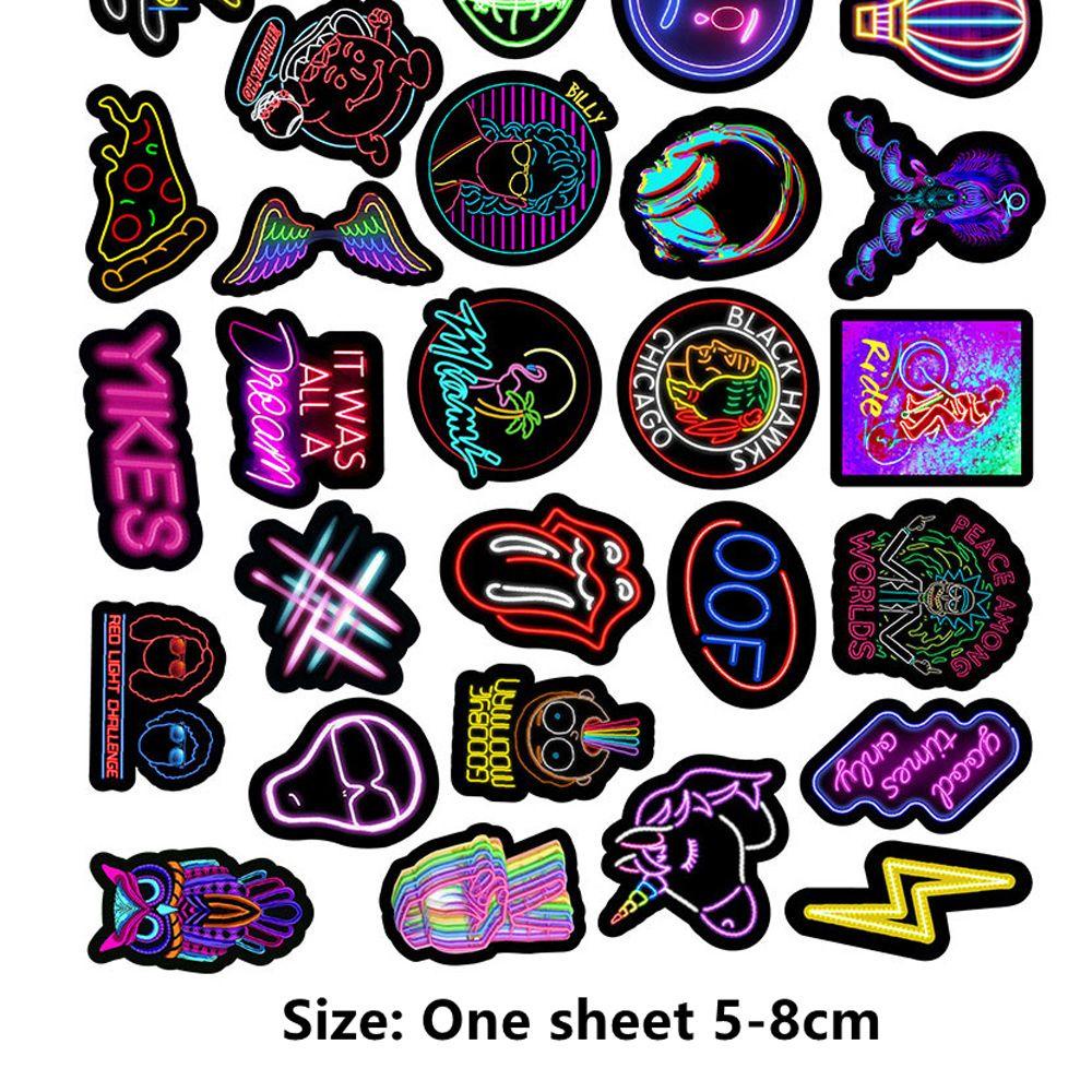 Lanfy Stiker Lampu Neon Anak Laki-Laki Perempuan Motor Koper Kartun Decals Skateboard DIY Stationery Sticker