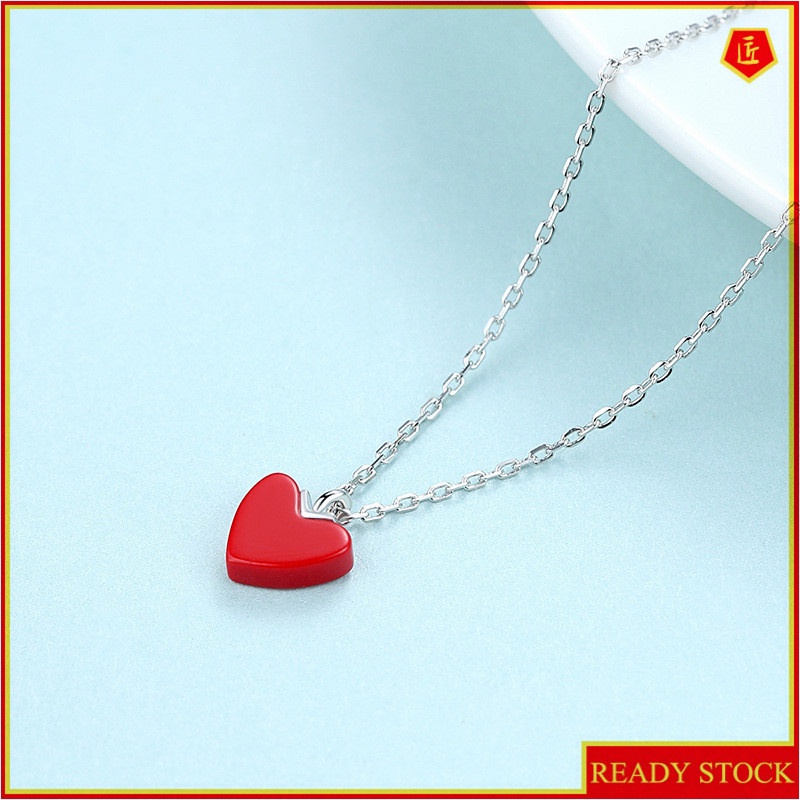 [Ready Stock]Fashion Plated 925 Sterling Silver Red Heart Necklace Heart Clavicle Chain Heart Pendant