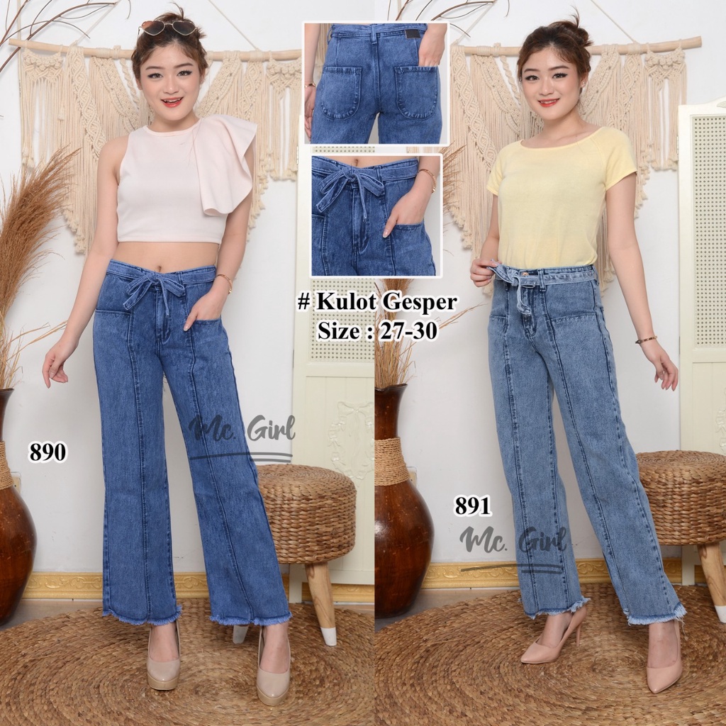 ( Bisa COD ) MC girl - Celana Jeans Premium Kulot Tulang Tali Pinggang / Kulot Garis Free Gesper