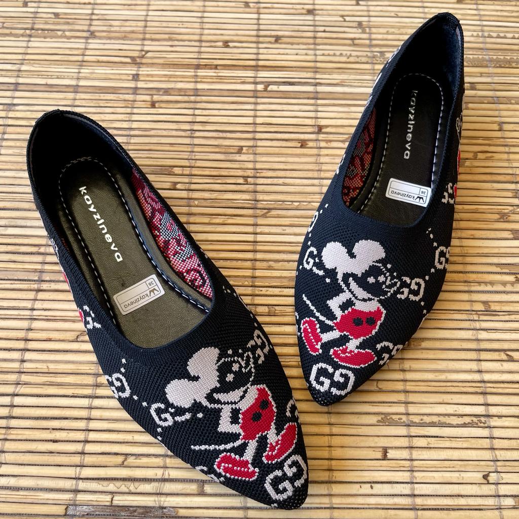 KAYZINEVA | DD-21 Sepatu Flat Wanita Rajut Premium Ujung Lancip