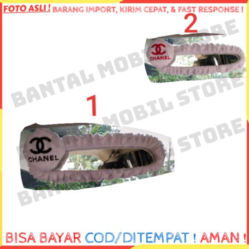 Sarung cover bando kaca spion tengah mobil chanel channel putih hitam merah