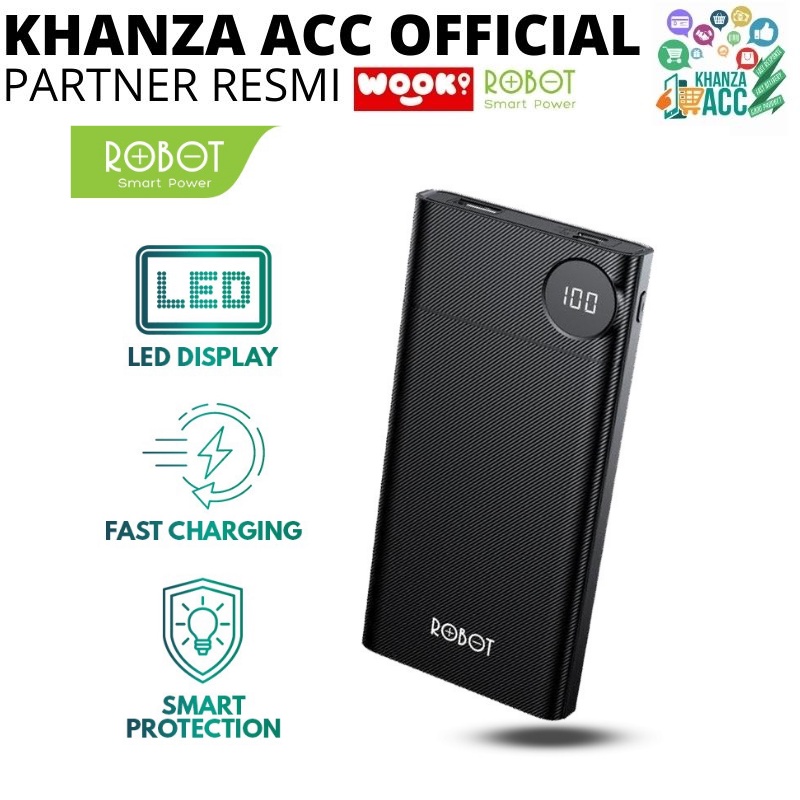 KHANZAACC PowerBank ROBOT 10000mAh RT190 Dual Input Port Type C &amp; Micro USB Original Bergaransi