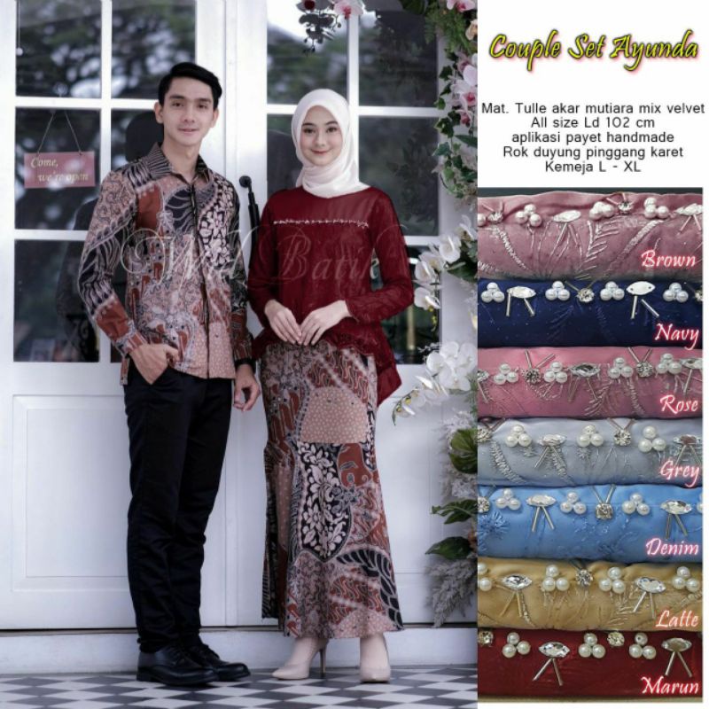 Couple Kebaya Brokat Tille Mutiara, Rok Duyung, Batik Couple Tunangan 2022 {real pict}