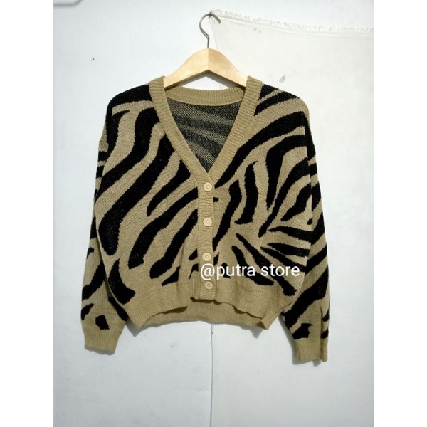 Livy Cardigan Rajut Motif Zebra Premium