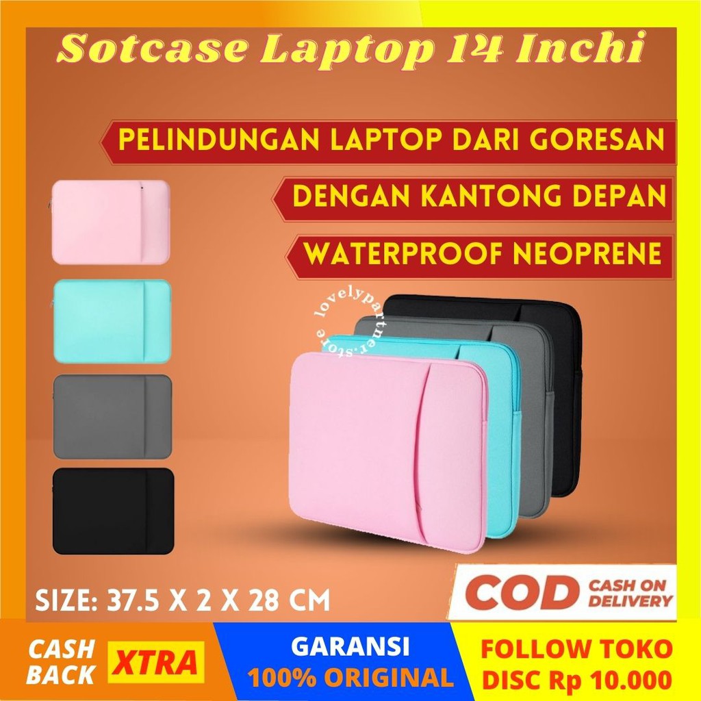 PL02 Softcase Laptop Notebook Asus 14 inchi Murah Zipper Kantong Depan Leptop Soft Case Anti Gores