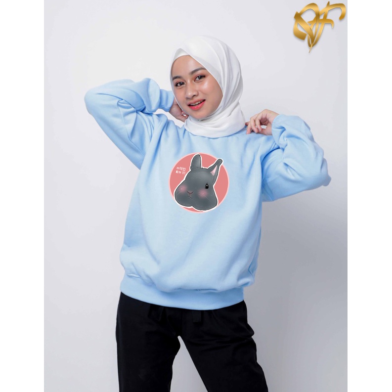 Sweater Black Rabbit Sakura Aesthetic Pria &amp; Wanita | Sweater Korea Style Fleece Cotton | Dhea Fashion