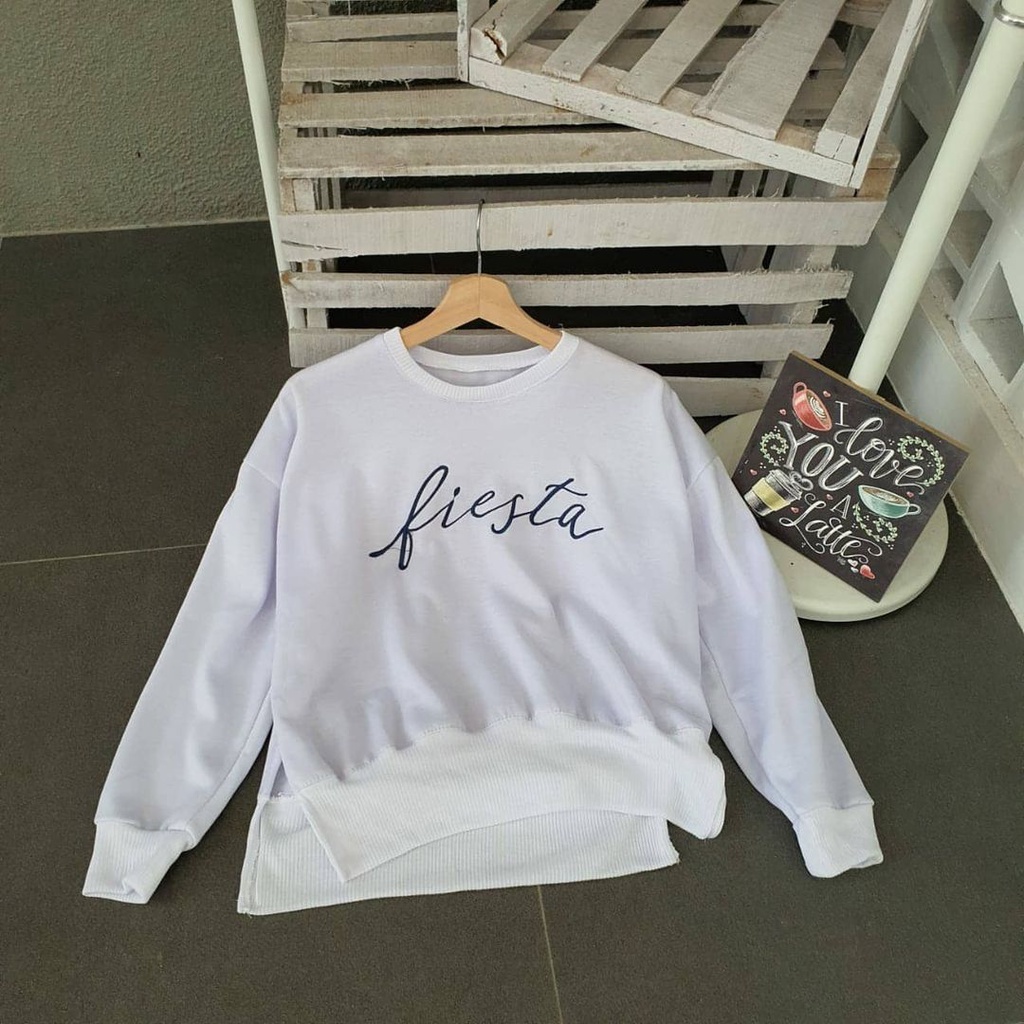 Zanah Sweatshirt Bordier Fiesta Sweater Motif Simple Style Kekinian