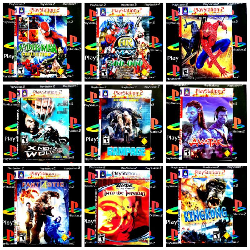 KASET GAME PLAYSTATION2 /SPIDERMAN/AR MAX/WOLVERINE/RAMPAGE/AVATAR/FANTASTIC 4/KINGKONG/TERLARIS PS2