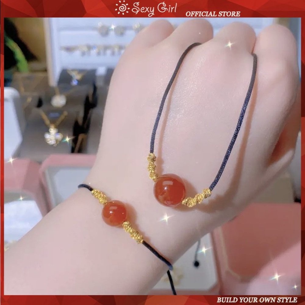 Kalung Gelang Liontin Manik-Manik Batu Akik Alami Warna Merah Gaya Korea Untuk Wanita