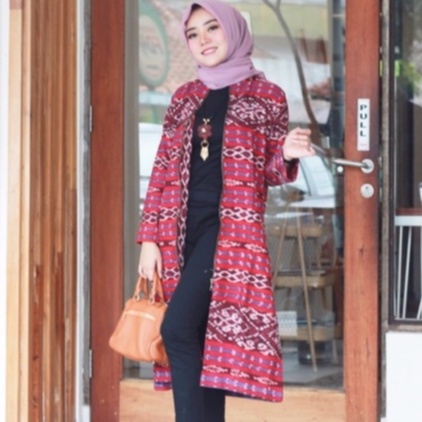 SLIGHT ATASAN TENUN LURIK OUTER PANJANG Long Etnik Top Busui Friendly Merah Orange Hijau Tosca Ungu