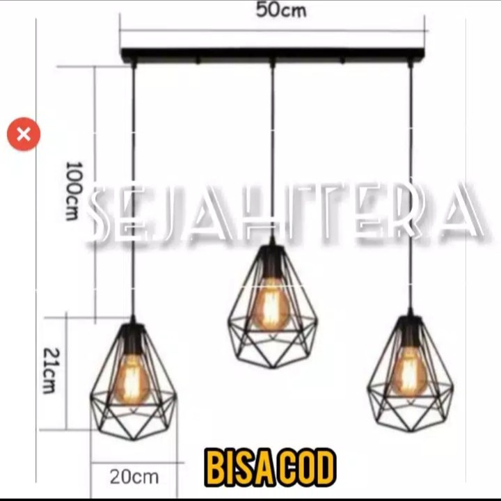 lampu hias gantung dekorasi rumah cbng 3 cabng bulatt. dan cabang panjang