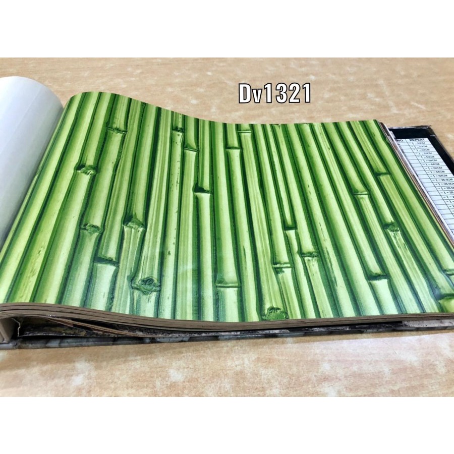 WALLPAPER DINDING MOTIF BAMBU HIJAU COKLAT 3D ROCK