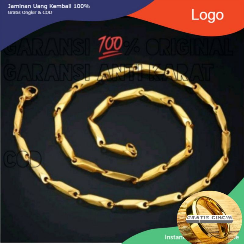 KALUNG TITANIUM MODEL PADI BERLAPIS EMAS cowok cewek