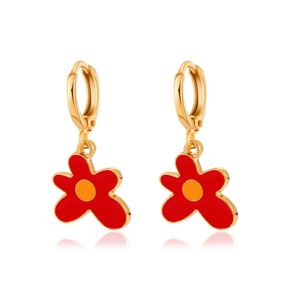 Ins red blogger's same color oil dripping irregular flower earrings, European and American fashion sweet girl style earrings