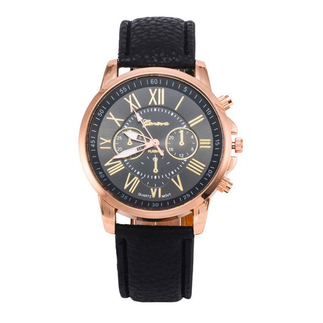 Jam Tangan Geneva Roman Numerals Korean Style Faux Leather Cewe Watch