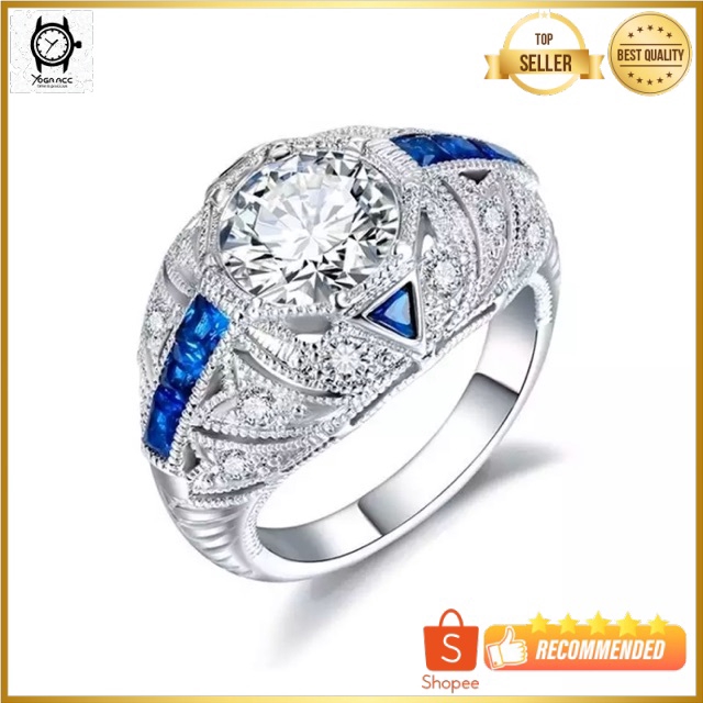 Cincin Casual Berlian Cubic Zirconia Mewah Elegan Berkelas Ring Warna Perak