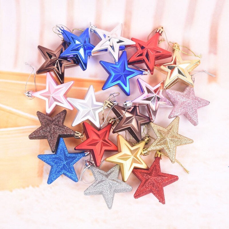 6pcs / Set Ornamen Gantung Bentuk Bintang Glitter Untuk Dekorasi Pohon Natal