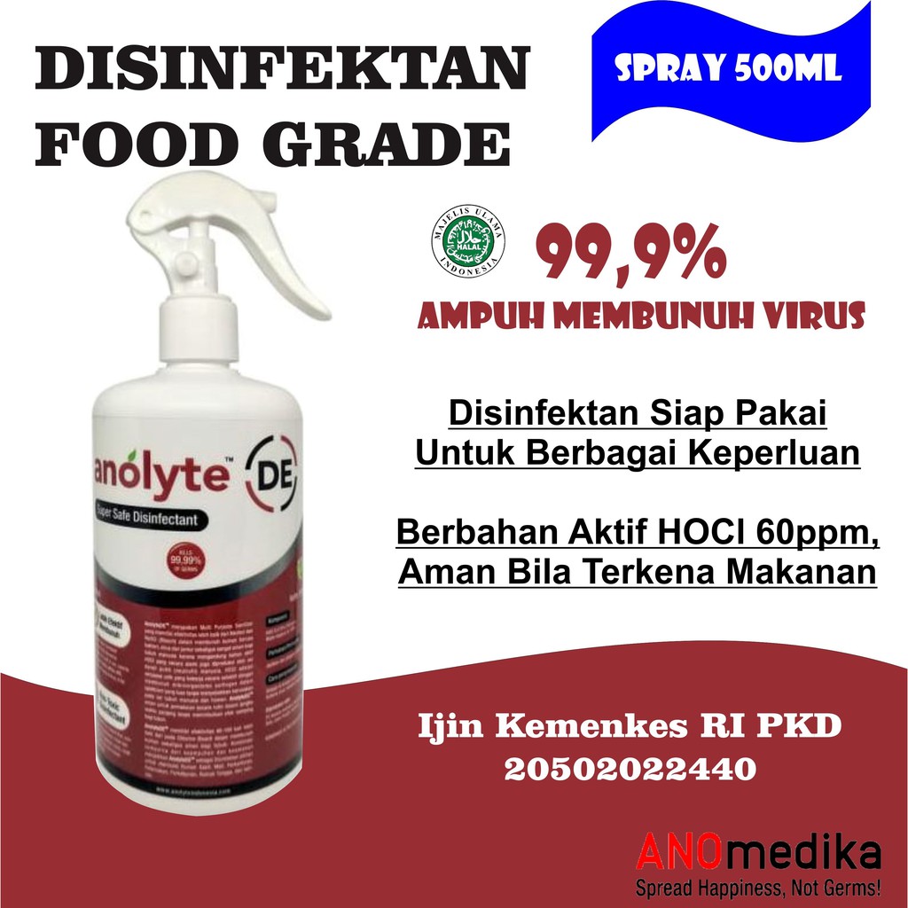 Disinfektan Spray Food Grade ANOLYTE DE (HOCl), Desinfektan Spray Ruangan 500ml Ready to Use