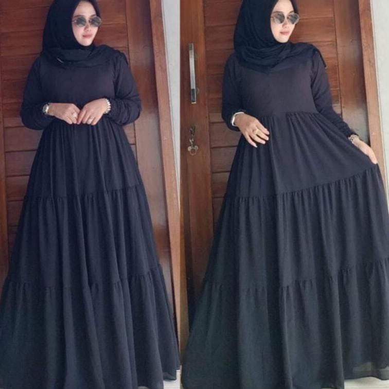 zahra maxi ceruty bebydoll susun /gamis syarii ceruty kancing /gamis ceruty umpak