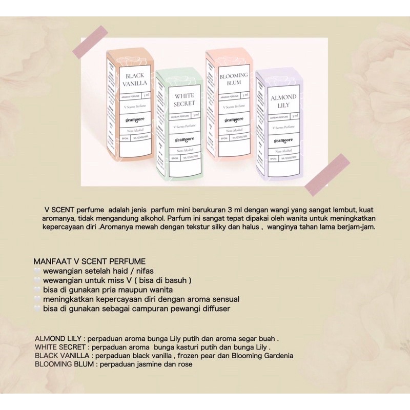 GEAMOORE Body Care Indonesia / Inspired Perfume V Scents Toner Serum Cream Sunscreen Mist Parfum