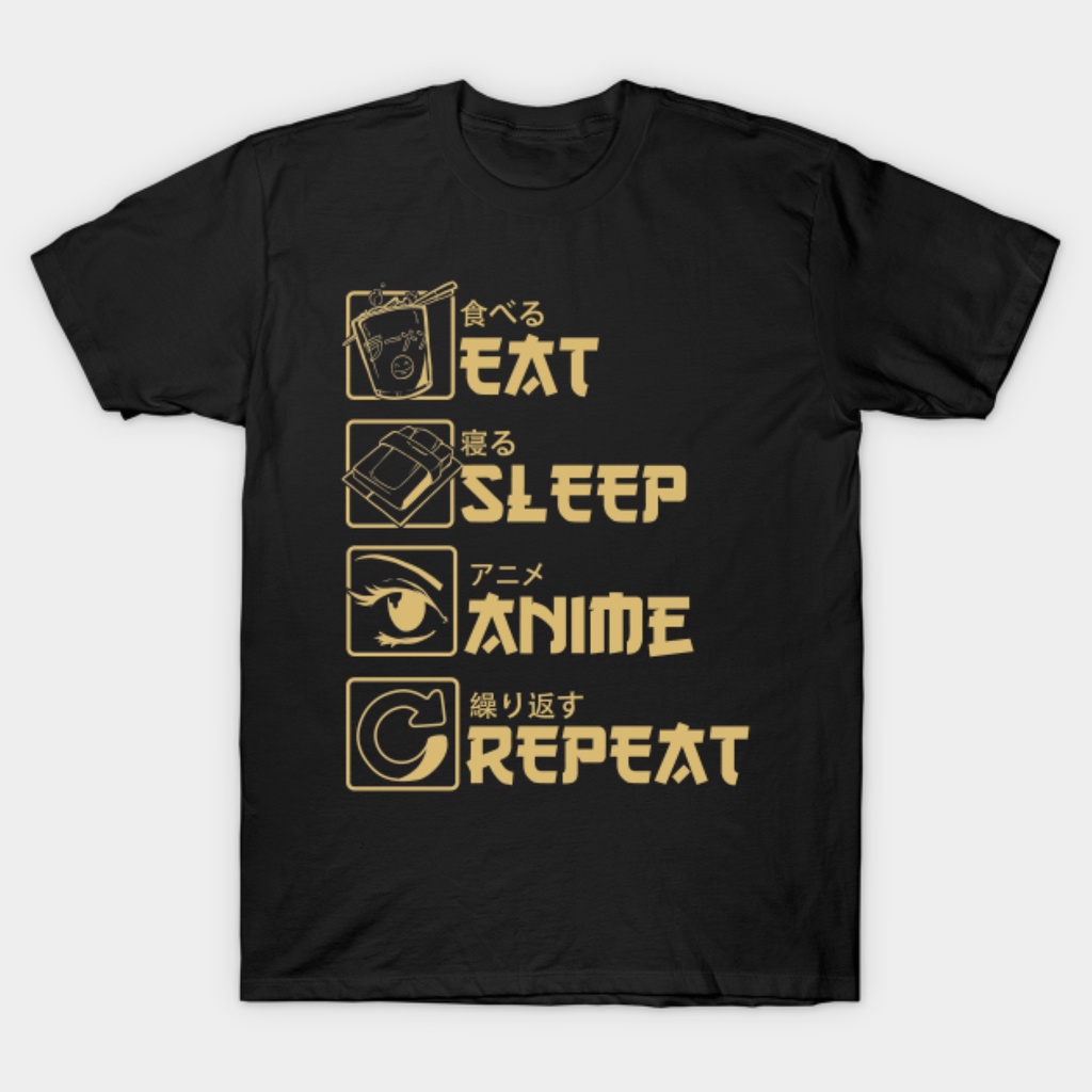 Promo Cuci Gudang Kaos (NSA) Eat Sleep Anime Repeat Gold1