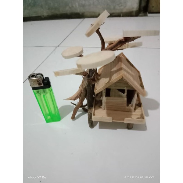 miniatur pohon bonsai mini rumah aquascape hiasan aquarium
