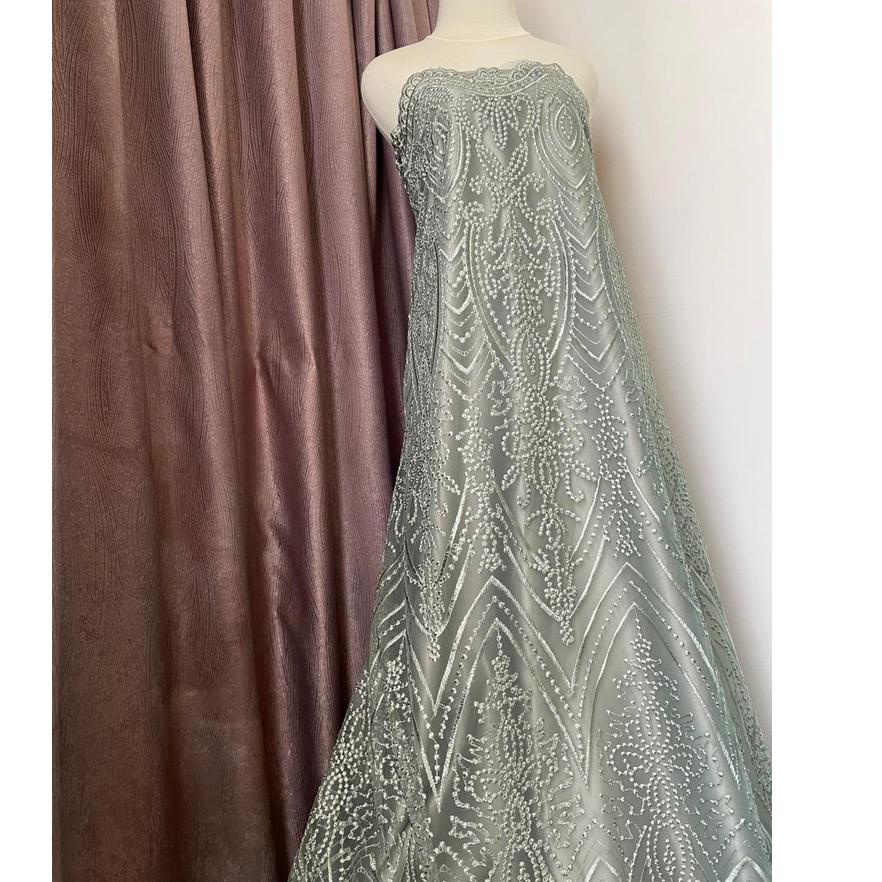 Menarik.. Bahan Kain Kebaya Brukat Tile Bordir Premium Elisaab Exclusive Meteran Warna Hijau Sage Gr