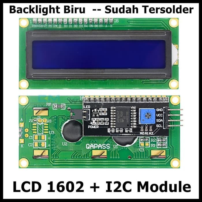 LCD 1602 plus I2C module Blue Biru Backlight 16x2 Display interface